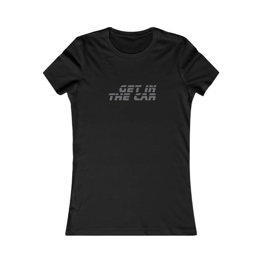 Get in the Car Tee | Retro Racing Text, Black Slim Fit Shirt