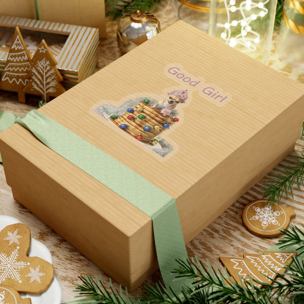 Good Girl Chihuahua Sticker | Pancake Stack Holiday Kiss-Cut Sticker